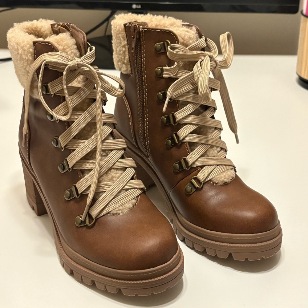 Tami Brown Fleece Lace Up Booties